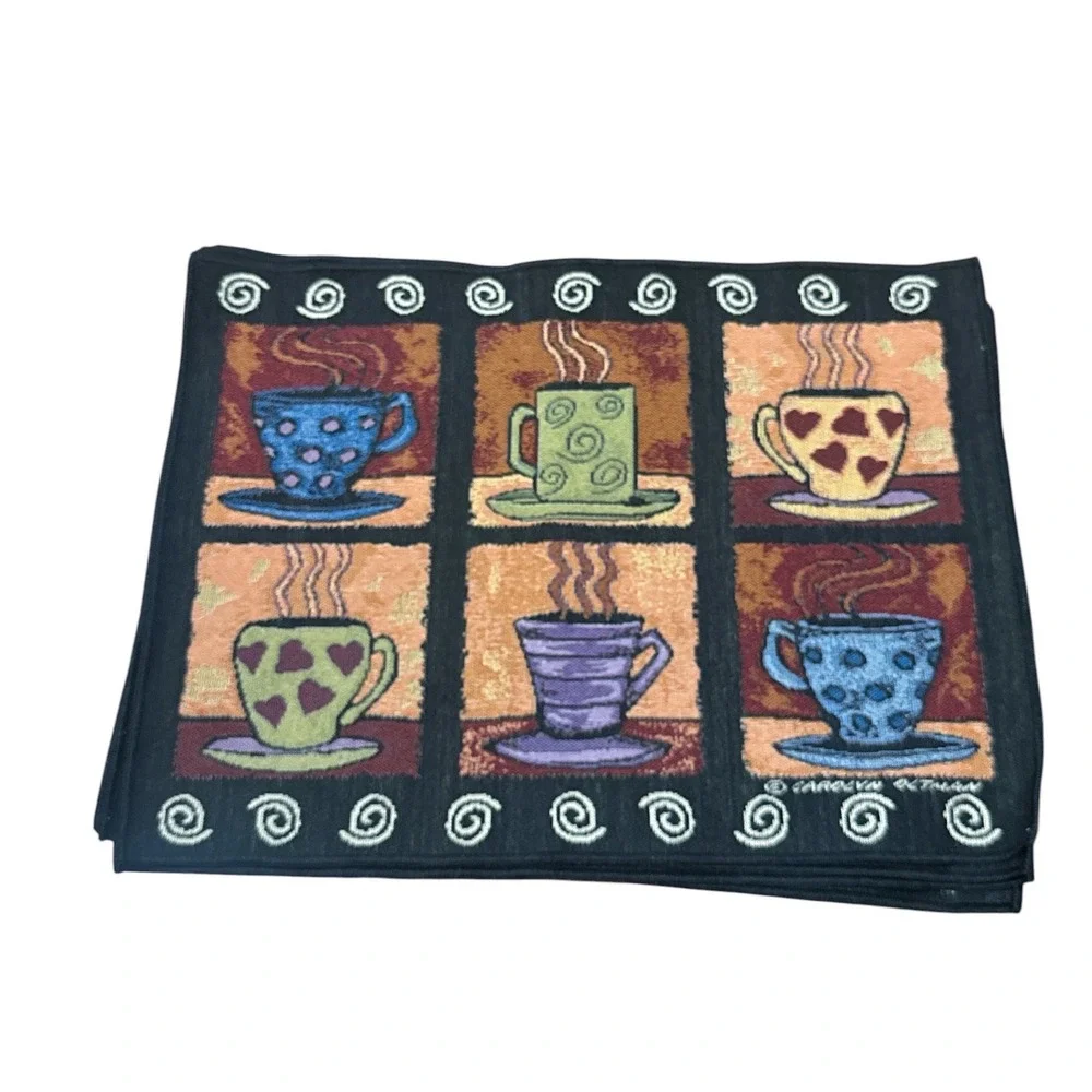 VTG Carolyn Altman Woven Tapestry Coffee Tea Mug Placemats Set of 4 Multicolor